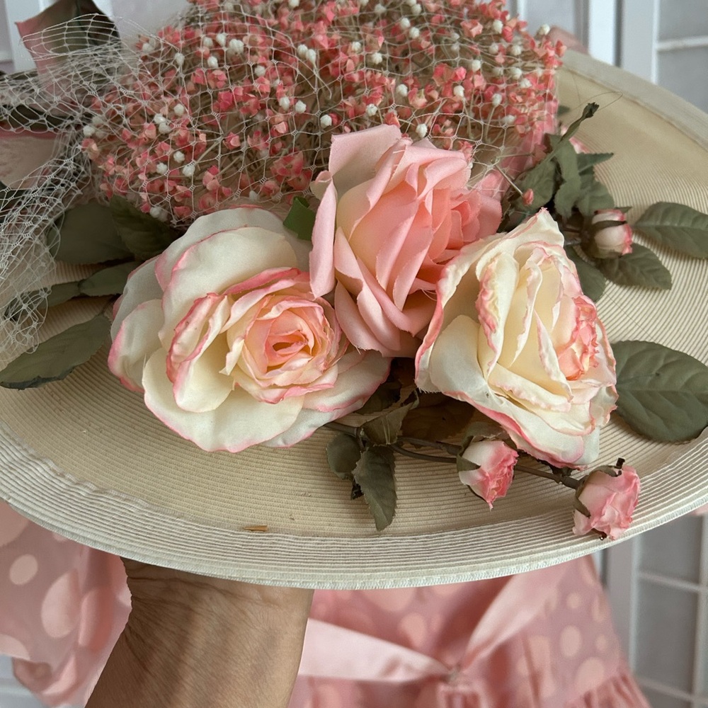 Picture Hat w/ Pink Floral Detail